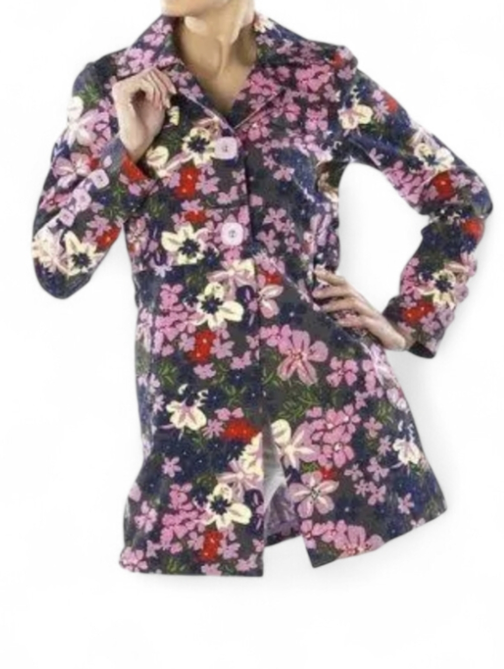 Tara Jarmon X Target Trench Coat Pink Two Button Floral Print Pockets Sz XS